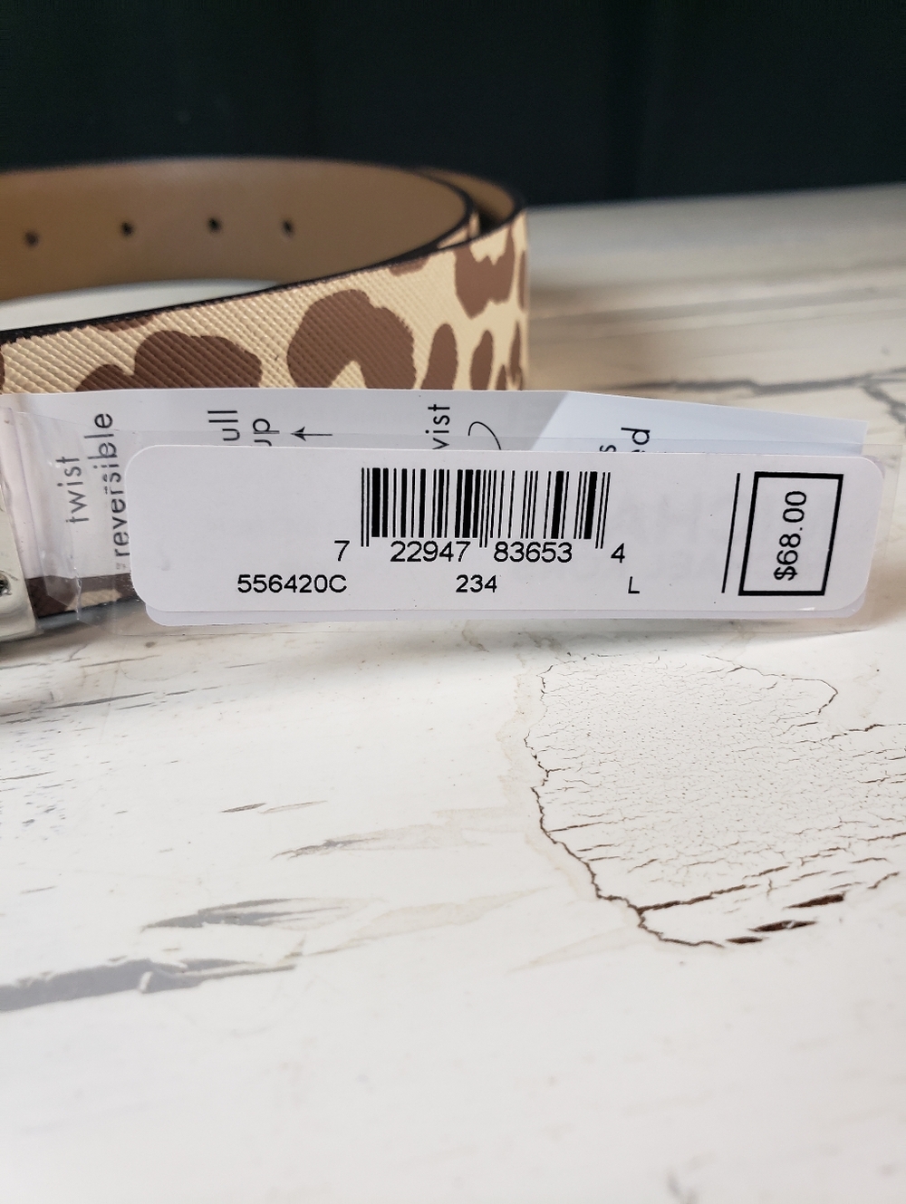 Michael Kors Reversible Leather Belt Taupe/ Tan & Leopard Spot Pattern - size L - Picture 8 of 14